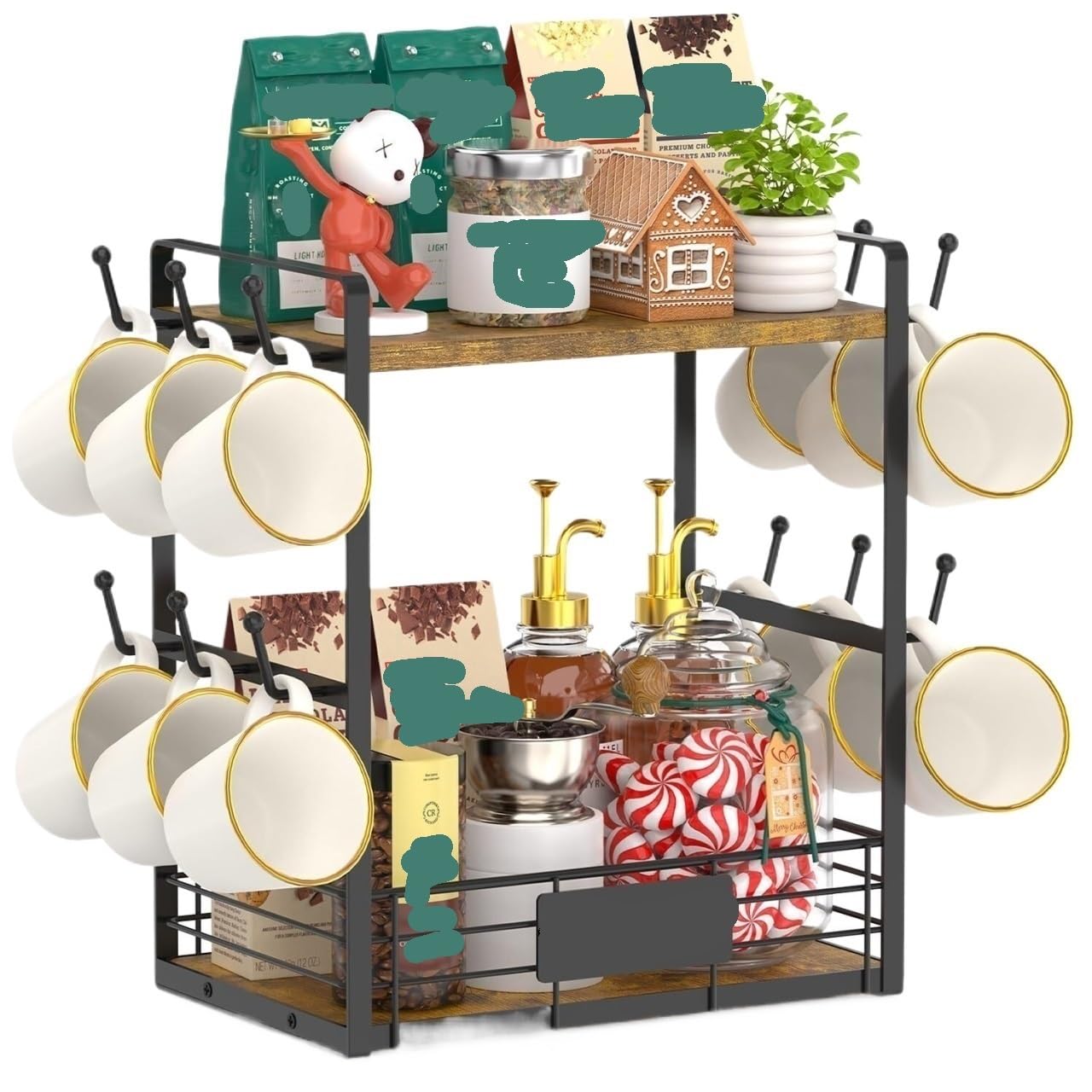 CVdrtyED Mug Shelf Organiser Coffee Mug Cup Holder Stand Bar Station Organizer Countertop Storage