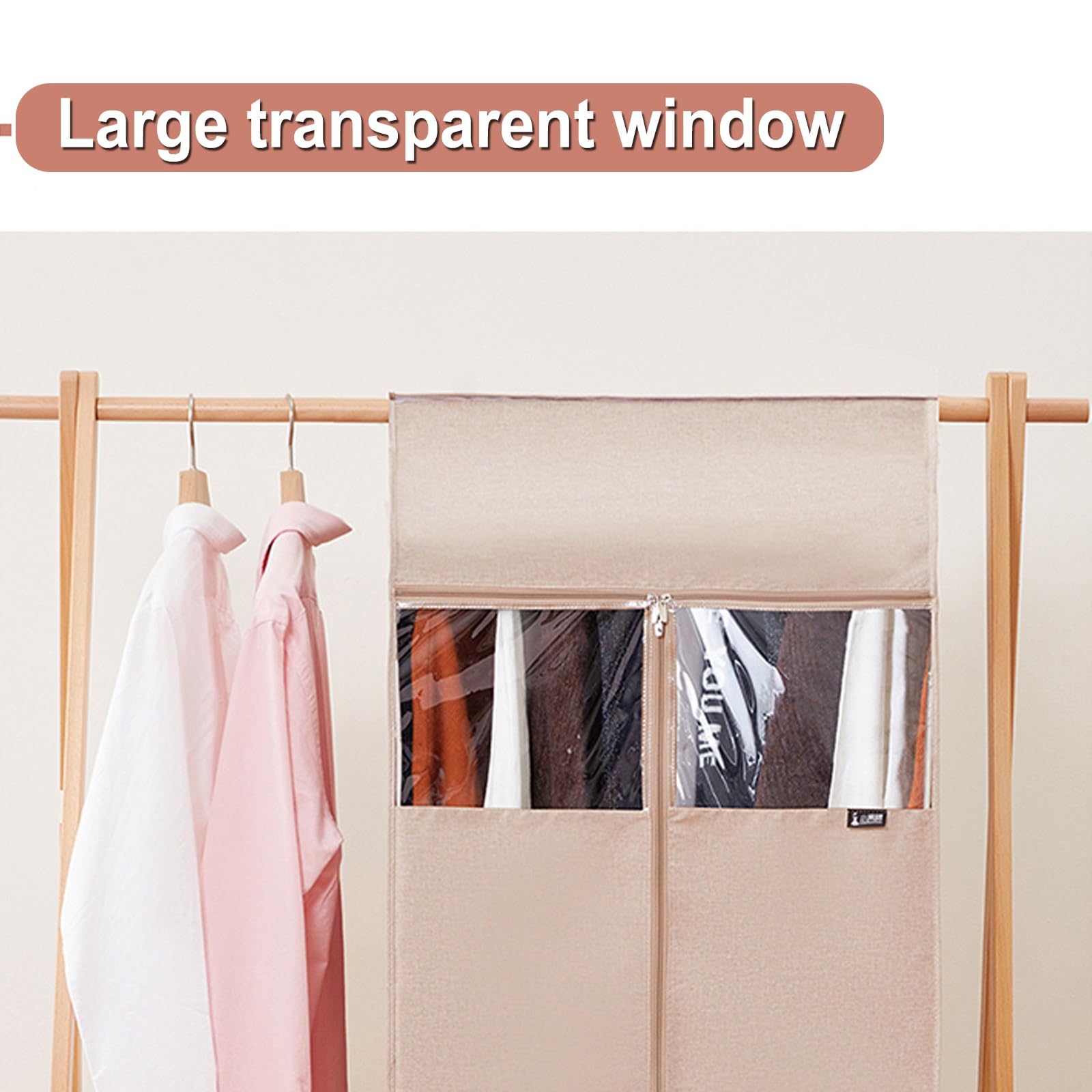 Kleiderbeutel mit Reissverschluss Verdicktes Oxford-Tuch Transparentes Fenster Waschmaschinenfest Staubdicht und Feuchtigkeitsbeständig Anzugsack (Color : Beige, Size : 58x52x100cm)