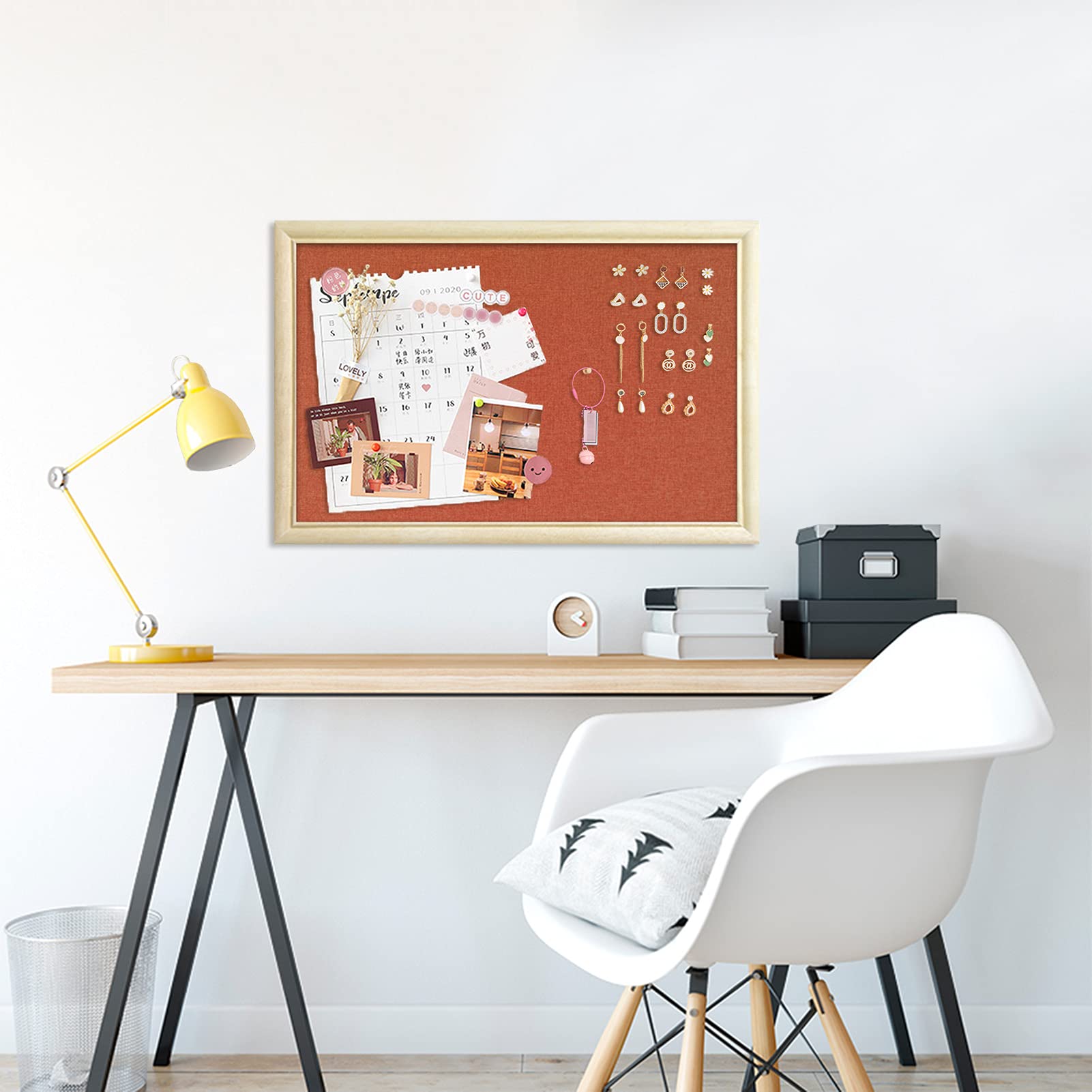 Tablica filcowa, korkowa, wykończenie lniane, z drewnianą ramą, dekoracyjna tablica ogłoszeń, do domu, szkoły, biura, rozmiar: 60 x 90 cm