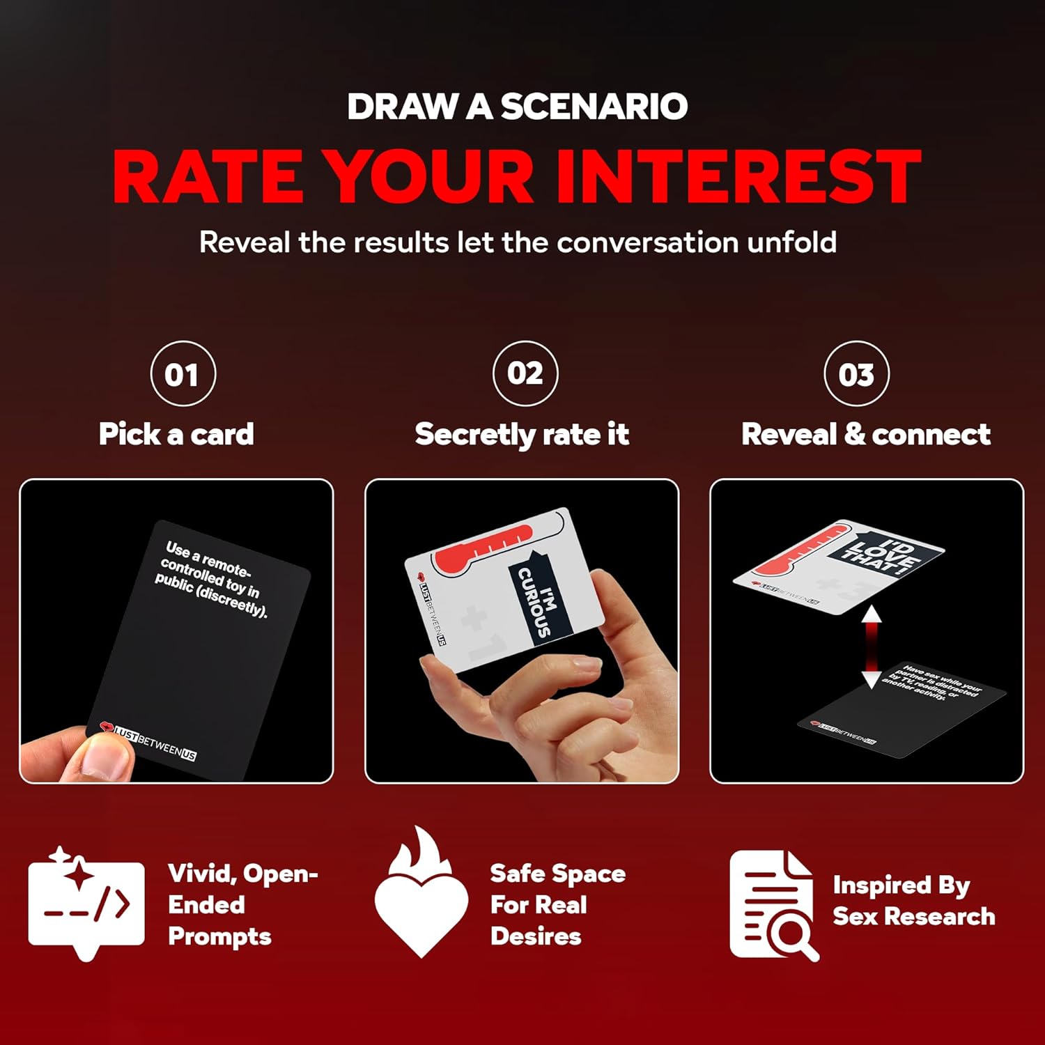 Lust Between Us - Couples Game for Adults - 256 Inclusive Conversation Cards with a Secret Voting Twist for Memorable Date Nights and Valentine's Day to Spice Relationships Up - Image 3