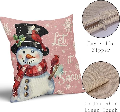 Miniatura 4 de Juego de 2 fundas de almohada de Navidad de 18 x 18 pulgadas, color verde, estilo rústico, muñeco de nieve con estampado de muñeco de nieve,