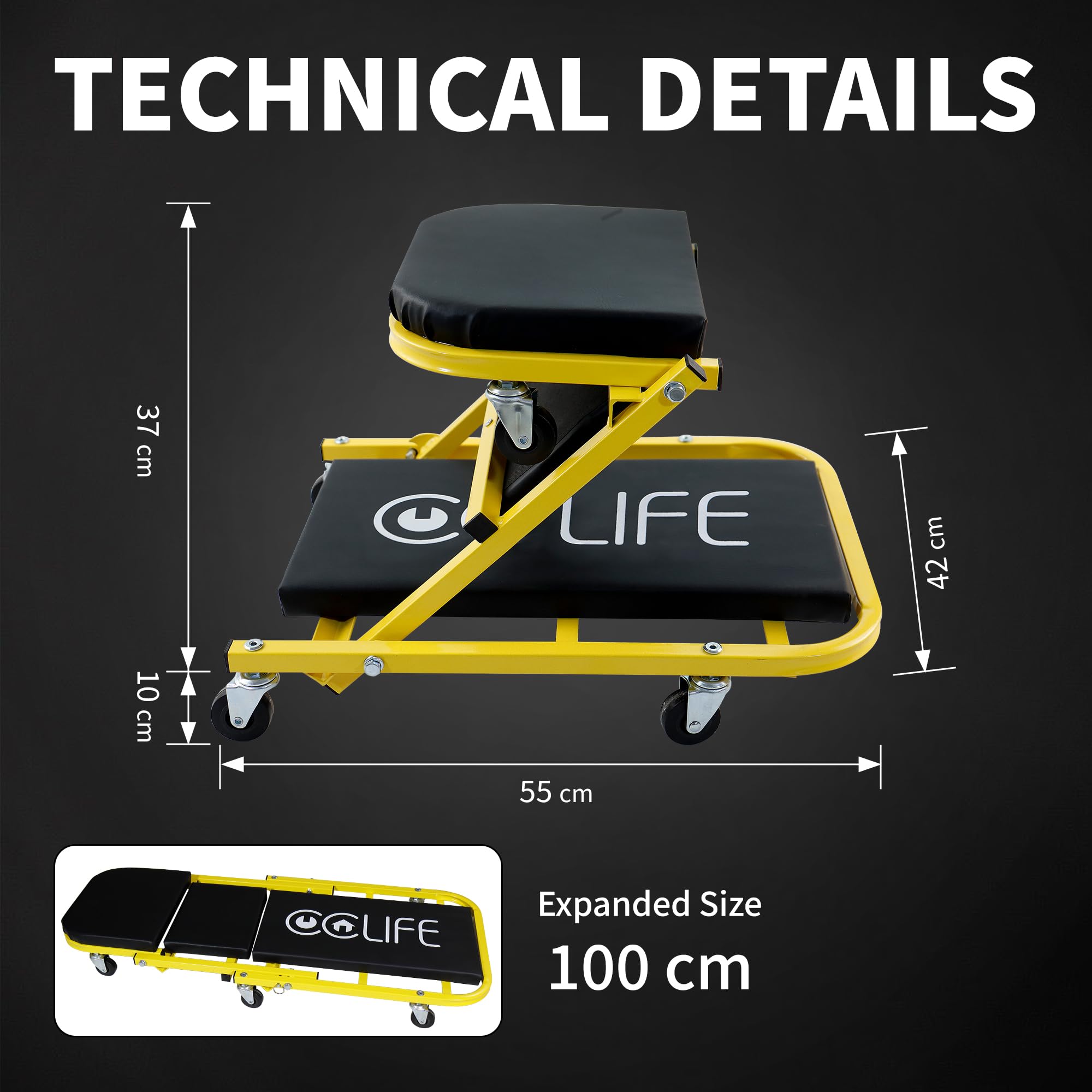 CCLIFE 2in1 Auto Workshop Rolling Board Assembly Rolling Board Workshop Stool Assembly Sgabello fino a 150 kg con 6 ruote girevoli a 360 gradi