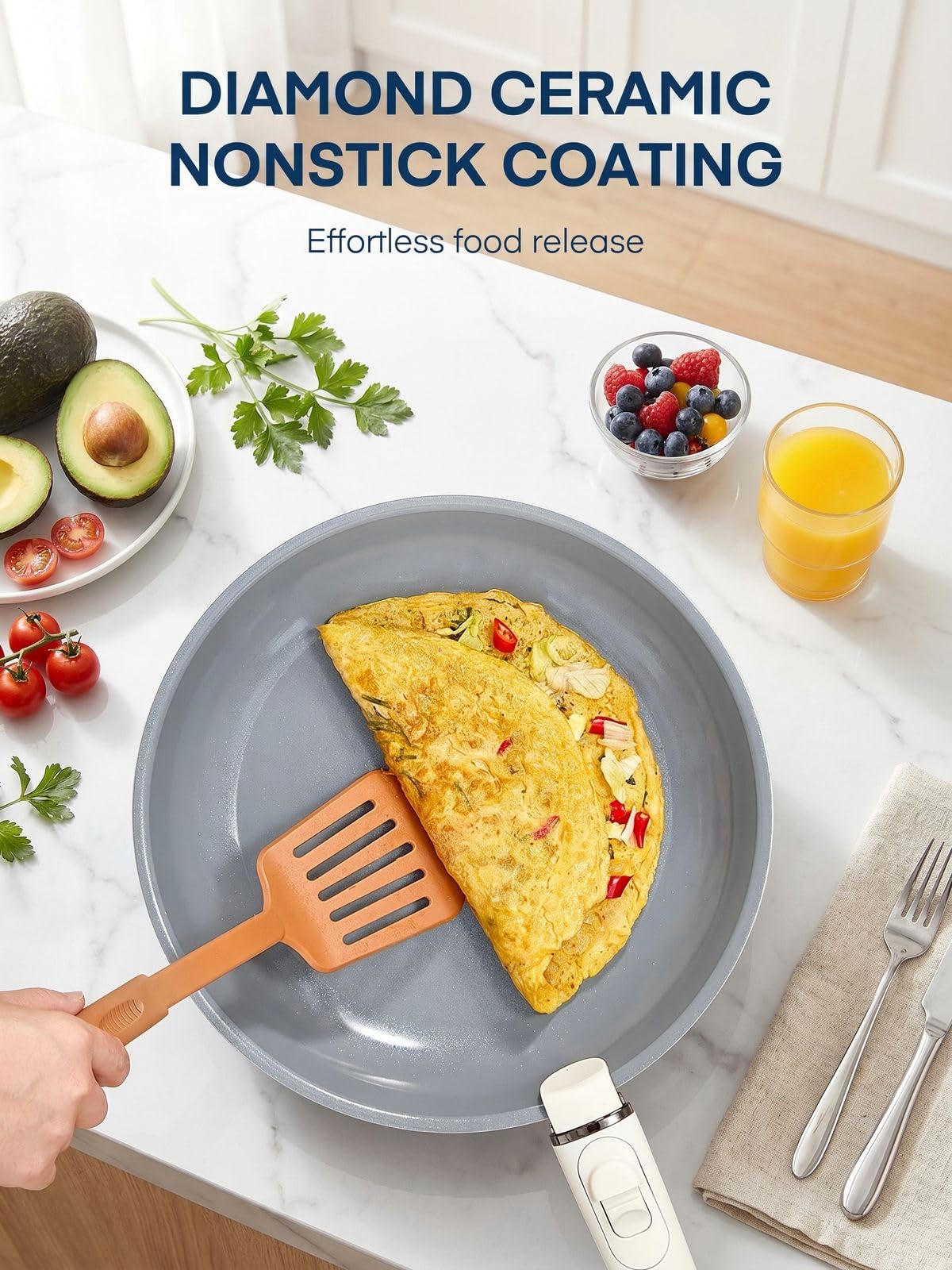 FOHERE 3 PCS Juego de Sartenes Antiadherentes con Mango Extraíble, Aluminio | Recubrimiento Cerámico Sartenes Inducción