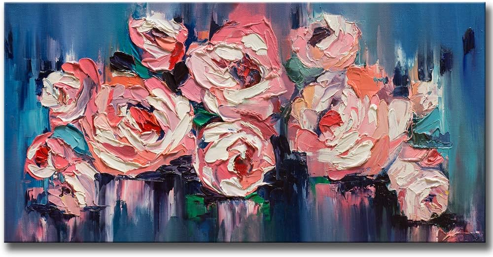 KLVOS Large Flower Wall Art Giclee Print on Canvas Pink