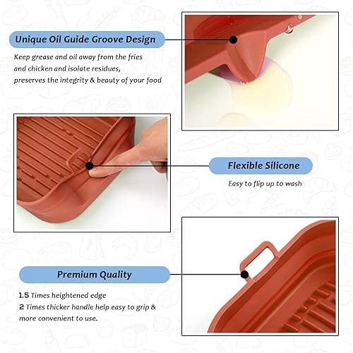 Miniatura 19 de [Paquete de 2] Forros cuadrados de silicona para freidora de aire, cesta de silicona reutilizable para freidora de aire, olla de silicona fácil de 2