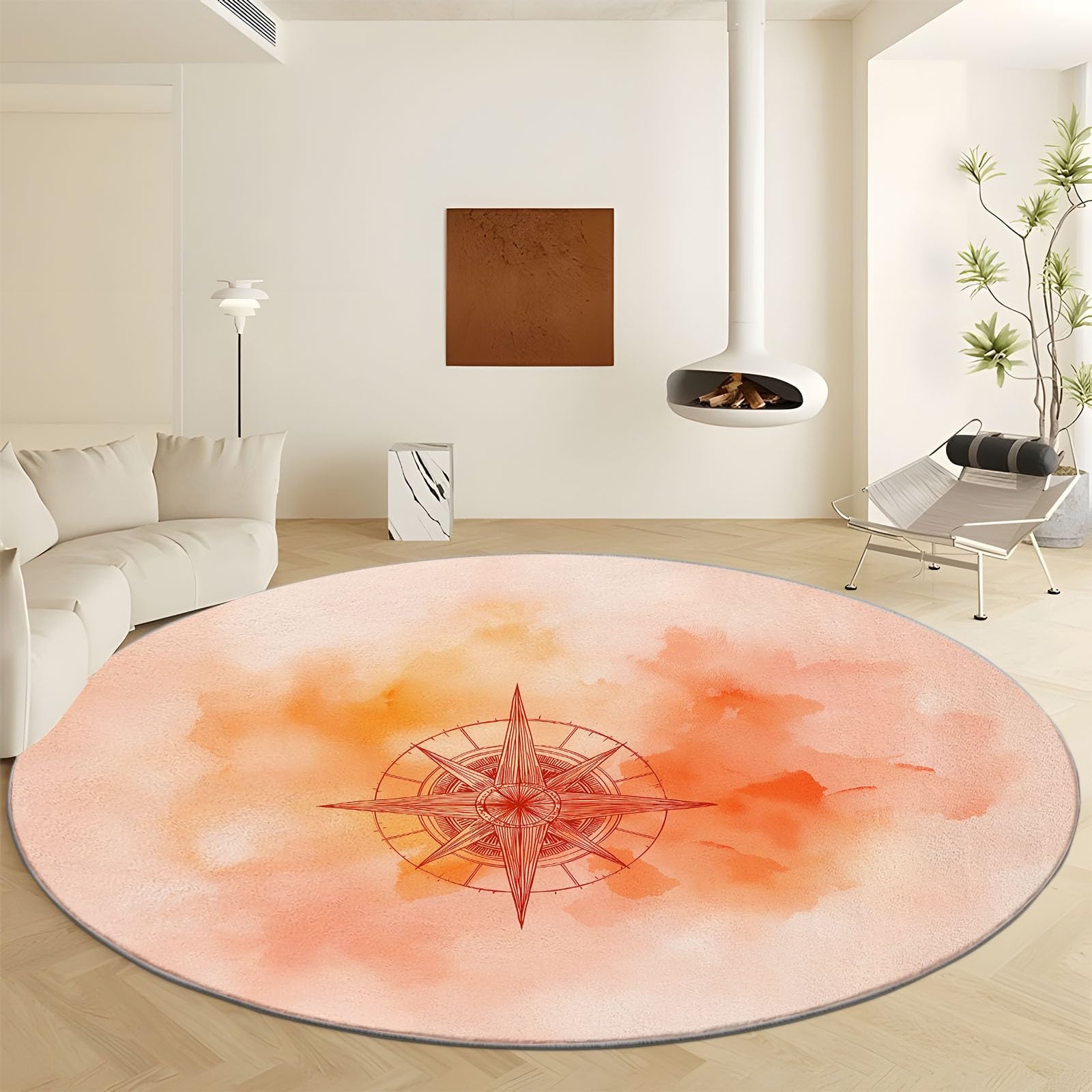 Tapis boussole 80 cm lavable orange pour éviter les glissades au salon