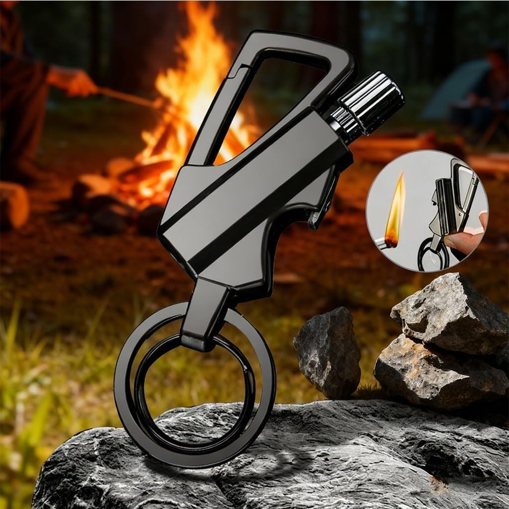 Schlüsselanhänger-Feuerzeug mit permanentem Streichholz und Flaschenöffner, 2 Stück, winddicht, wasserdicht, Multi-Tool für den täglichen Gebrauch und als Geschenk