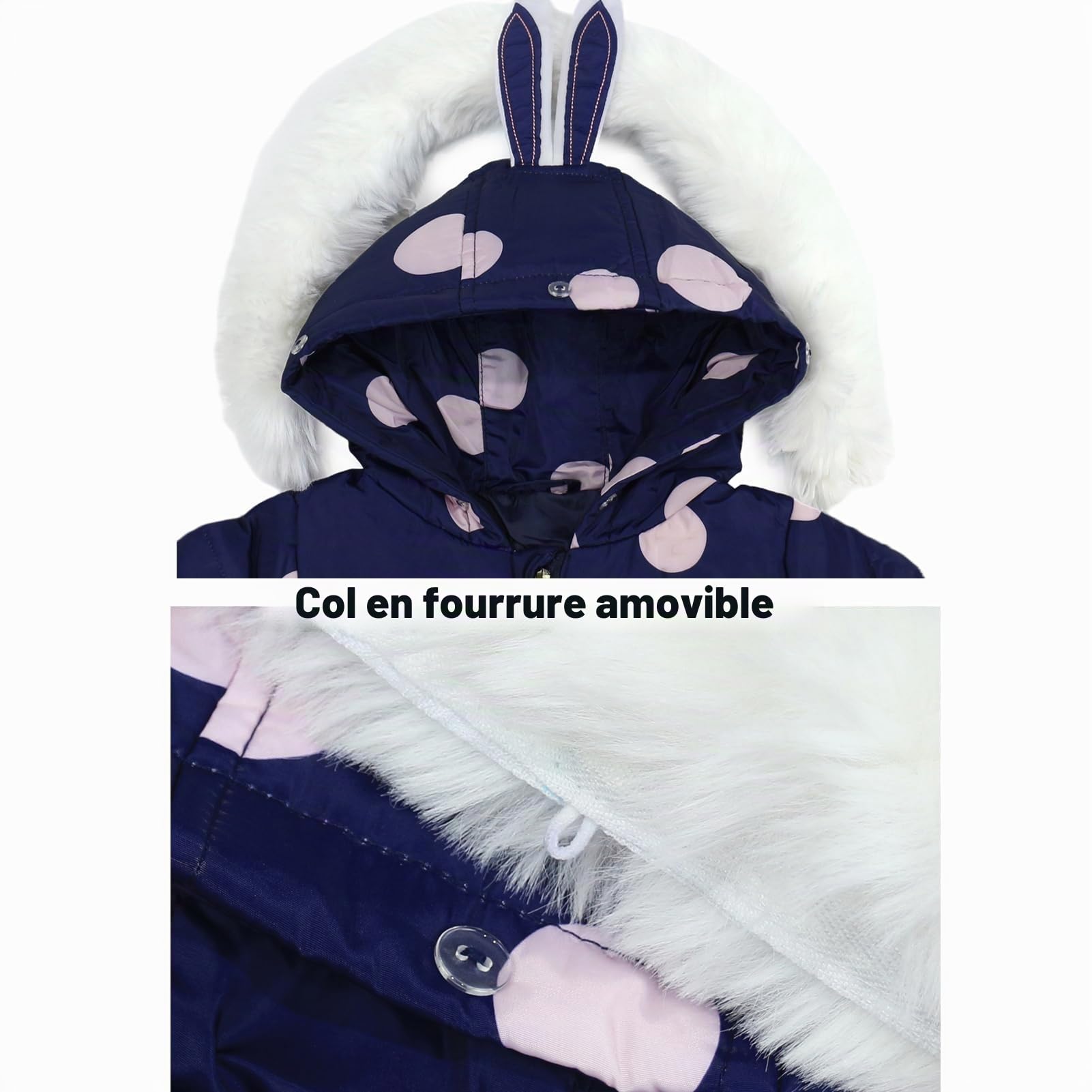 2 Pièces Combinaison de Neige pour Filles Doudoune à Capuche Manteau + Pantalon de Neige Ensemble de Skipour Enfants 2-3 Ans Bleu