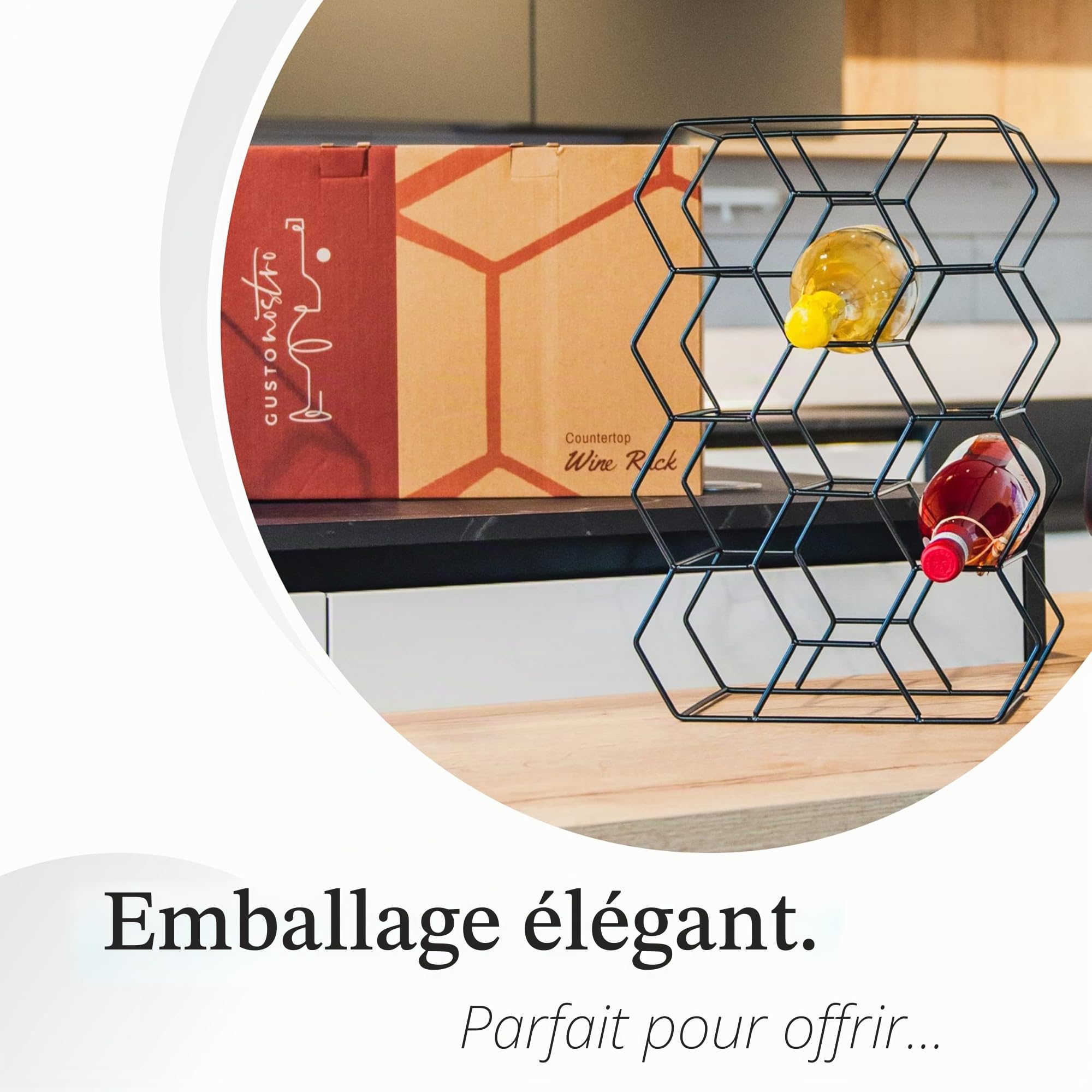 Gusto Nostro Rangement Bouteille Posable - Petit Casier à Vin Noir Moderne Autoportant -Porte Bouteilles à 3 Niveaux pour Armoire, Garde-Manger, Cave à Vin