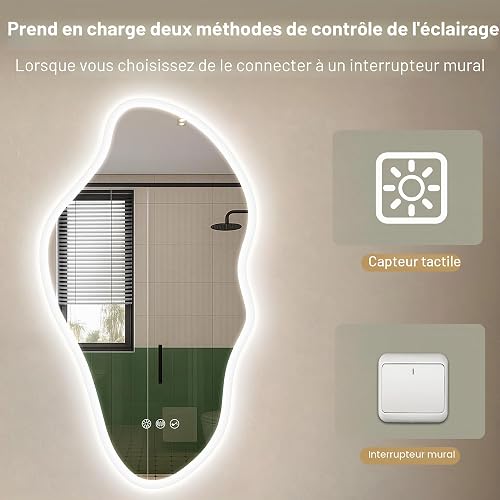 STARLEAD 90 x 50cm Irregular Bathroom-Mirror-with-LED-Lights, LED Bathroom Mirror with Bluetooth, Dimmable 3 Colours, Anti-Fog, Memory, IP44 Waterproof, Tempered Glass, Horizontal/Vertical - 9