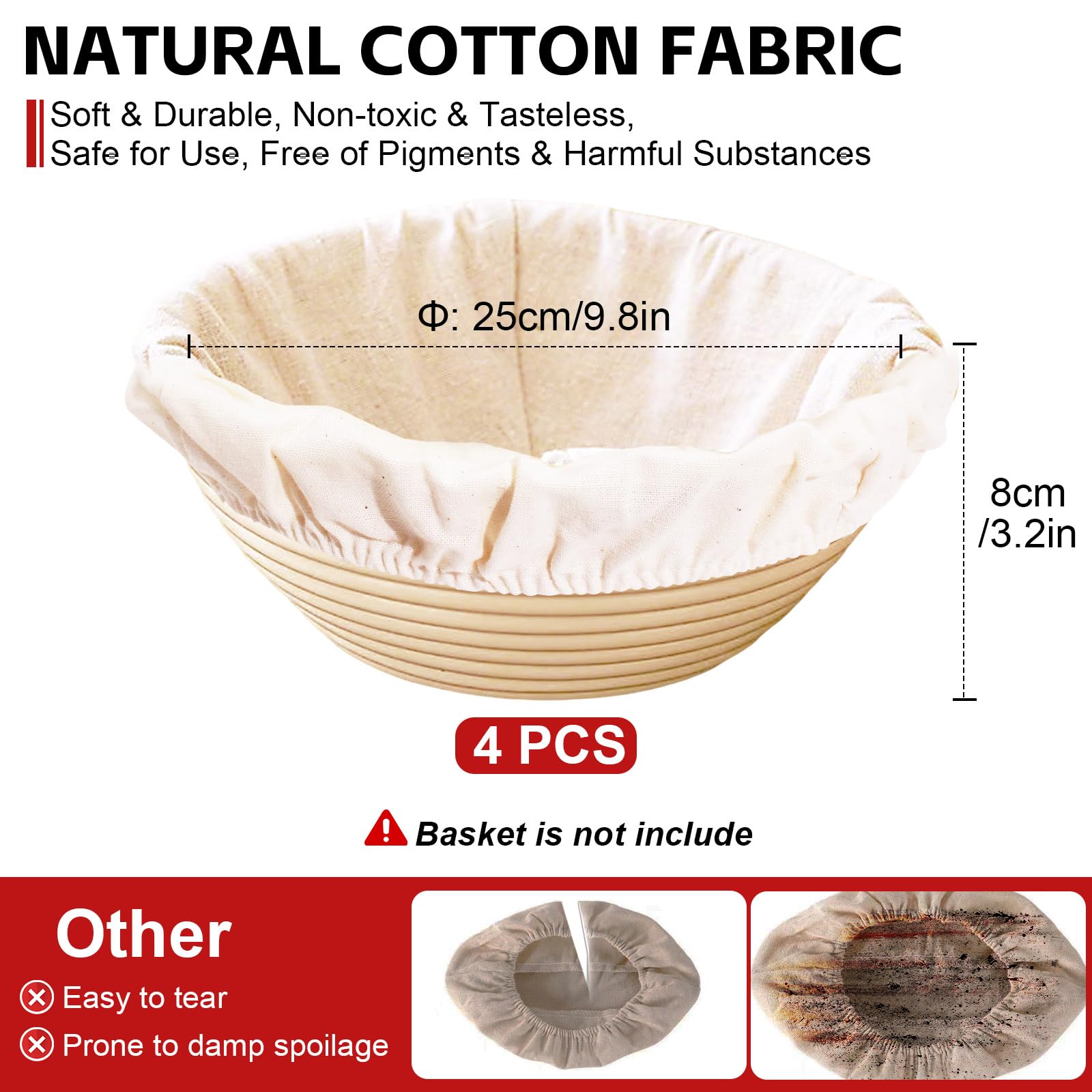 Set Cestini Lievitazione Pane Mispudin - In Lino Con Copertura Per Impasto - Foto 7