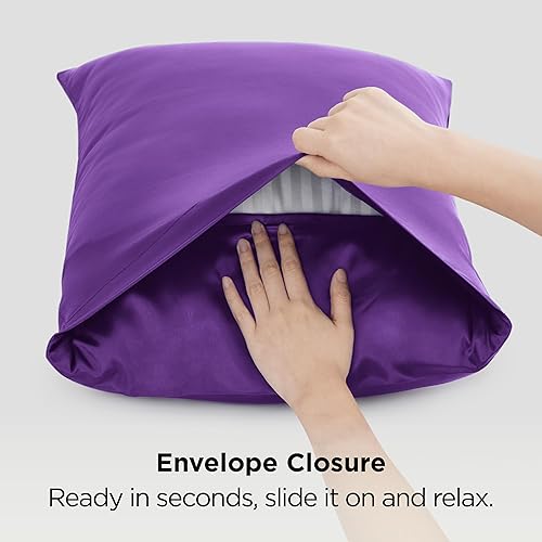 Vista 231 de Bedsure Juego de 2 fundas de almohada de satén tamaño King, fundas de almohada sedosas color verde azulado para cabello y piel con cierre de sobre