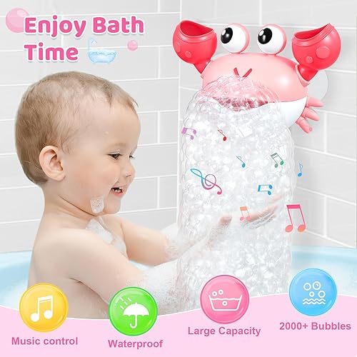 Miniatura 2 de Gigilli Juguetes de baño de cangrejo para bebé, máquina de burbujas de baño recargable para niños pequeños, fabricante automático de burbujas para