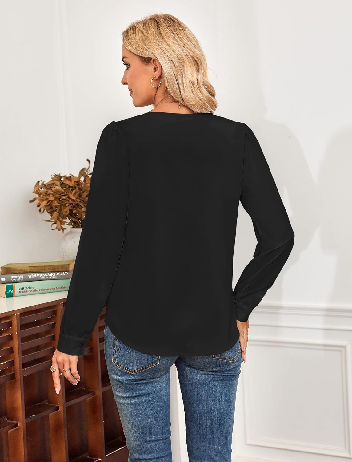 Halife Womens Dressy Casual Blouses Long Sleeve Business Tops Ruffle V Neck Trendy Work Shirts - Image 3