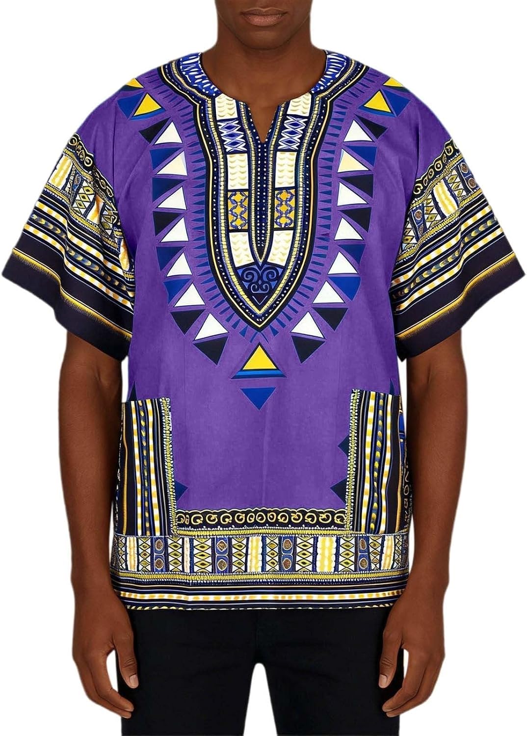 RTRDE Men's Casual T Shirts Short Sleeve African Dashiki Traditional Tribal Floral Print V Neck Shirts, S-4XL