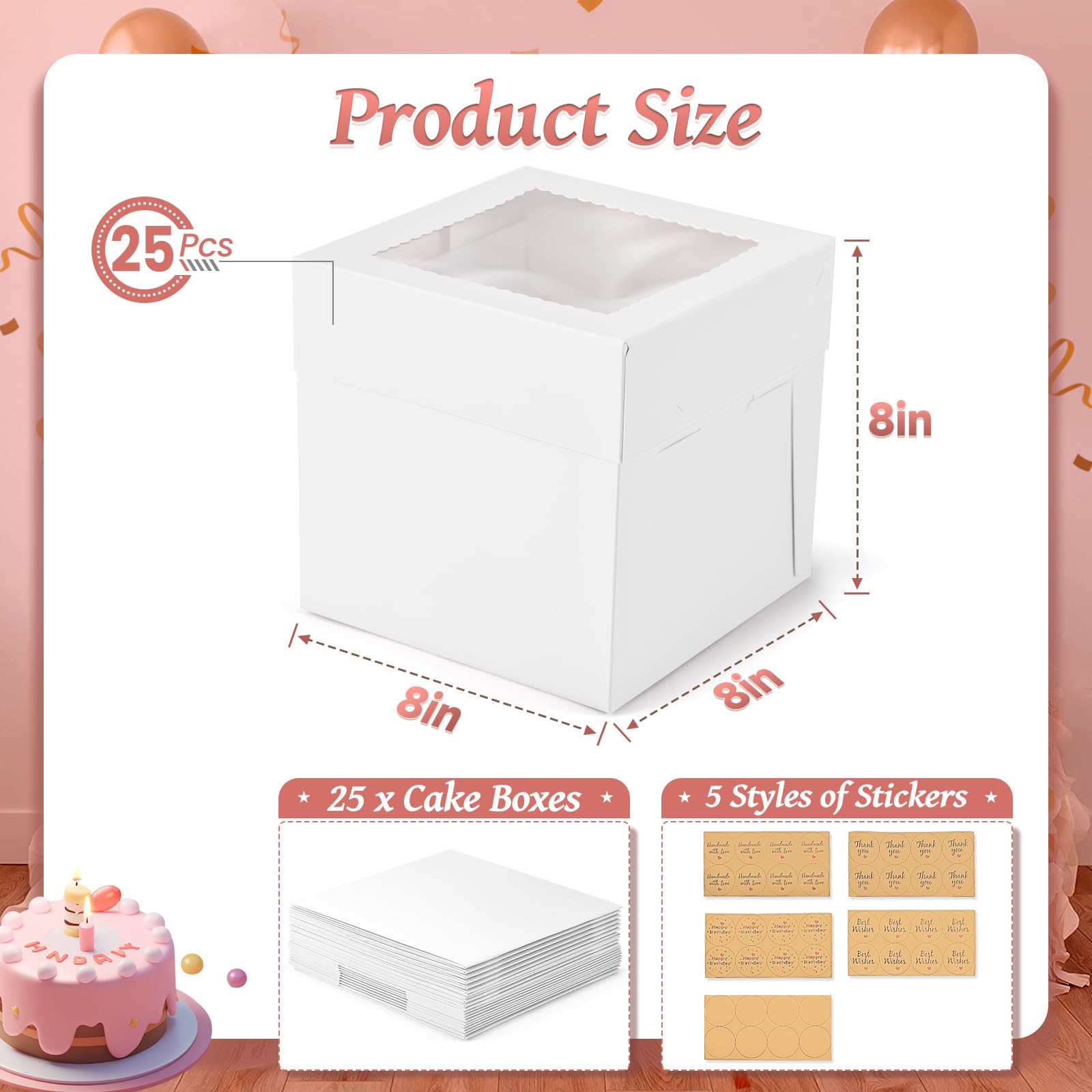 White Cake Boxes with Window - 25 Pack -3