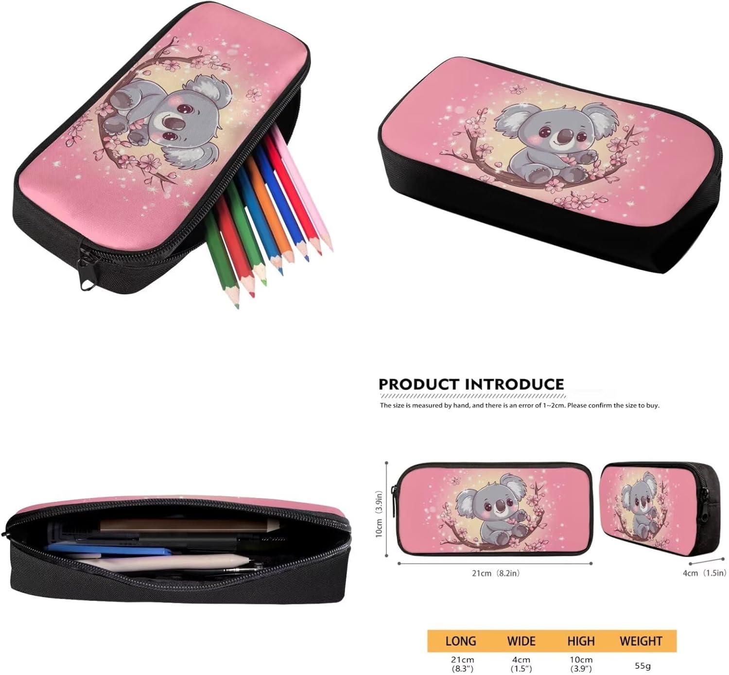 Showudesigns Cute Koala Girls Backpack and Lunch Box Set Elementary School Bookbag Lunch Bag Pencil Case Water Bottle Holder Back Pack Satchel for Kids Preschool Kindergarten School Bag Pink