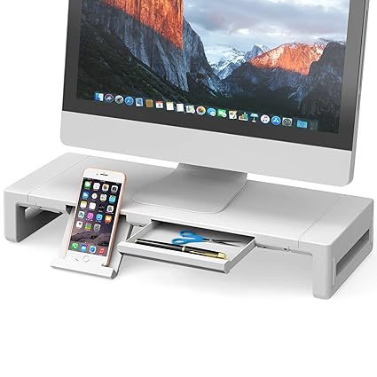 Monitor Stand Riser with Drawer, AQQEF Width Adjustable Computer Stand Desk Organizer with Storage,Monitor Riser for Laptop and PC Printer (White)