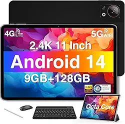 DOOGEE Tablet T30SE com teclado, tablets para jogos duplos 4G LTE de 11 polegadas, Android 14, 9 GB de RAM + 128 GB, 2,4 K Octa-Core, 8580 mAh, tablet com teclado e caneta, mouse e capa