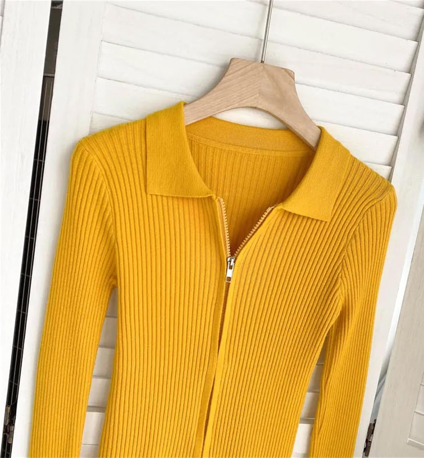 Women's Zipper Knit Cardigan Long Sleeve Lapel Elastic Sweater Fall Winter Sweater Casual Coat