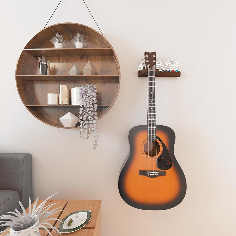 YuanDian LED Világítós Gitártartó Fali Akasztó Pengetőtartóval - USB Tápellátású Fa Gitárállvány Akusztikus Gitárhoz, Ukulelehez