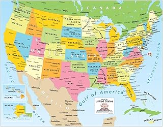 Colorful United States Wall Map showing Gulf of America (25" × 19")