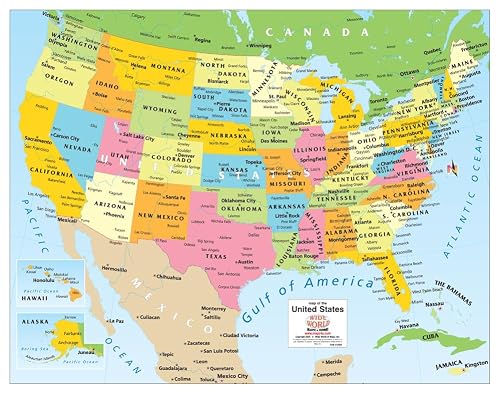 Colorful United States Wall Map showing Gulf of America