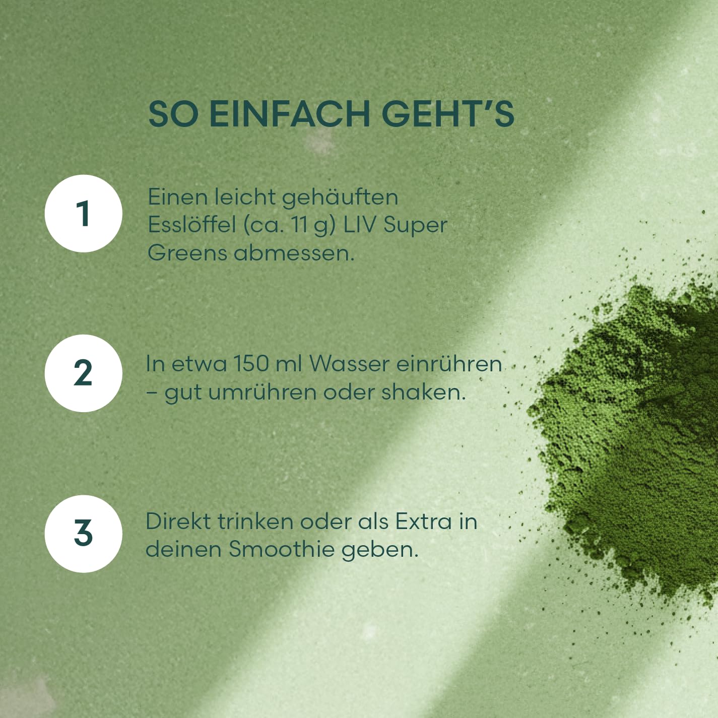 LIV Super Greens Pulver | 30 Pflanzenstoffe | Nährstoff-Basis für deinen Alltag | Ohne Zucker, Süßstoffe oder Apfelsaftpulver | Frisch-minziger Geschmack