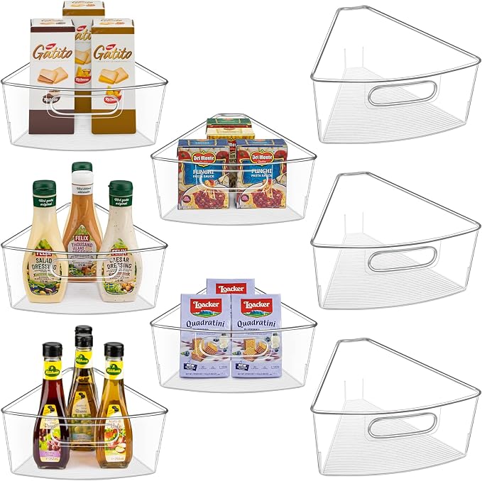 Lazy Susan Cabinet Organizer Bins for 26"/ 28"/ 32" Diameter Corner Lazy Susan, Plastic Cabinet Storage Bin, 1/8 Wedge-Food Safe, BPA Free, with Non-Slip Pads (for 32" Lazy Susan, 8 Pack)