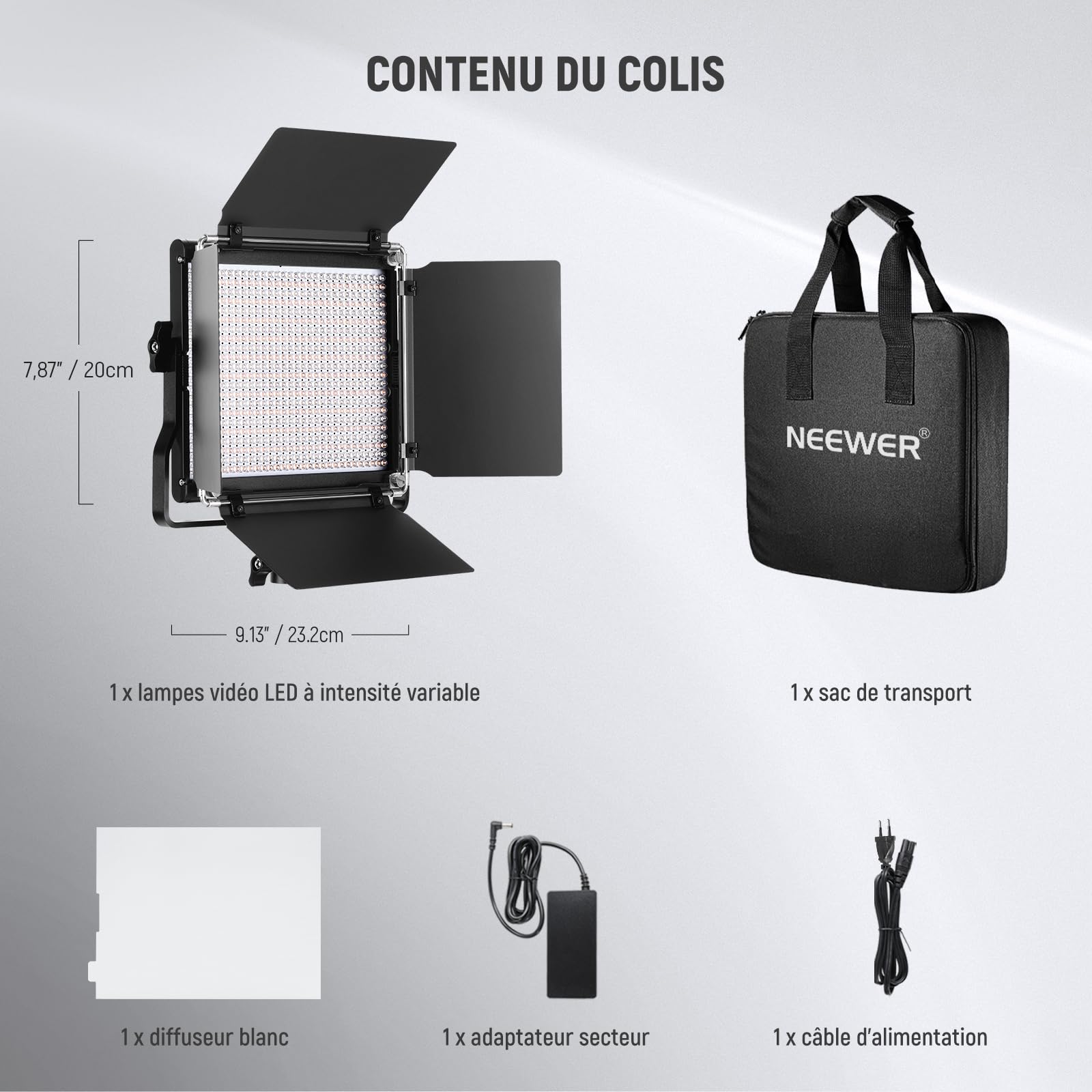 NEEWER Panneau Vidéo LED en Métal Professionnelle,Prise de Vue Vidéo,Cadre en Métal Durable,Intensité Variable 660 Perle,avec Support en U & Volets Coupe-flux,Température Bicolore de 3200-5600K CRI96+