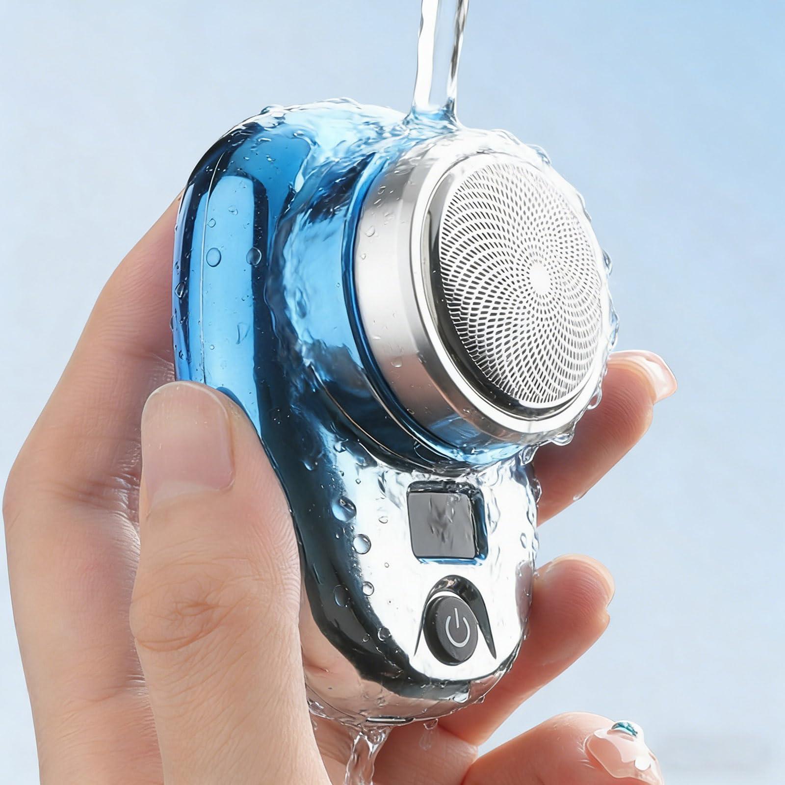 VQQV 小型電動シェーバー 電気シェーバー 電動シェーバー 携帯髭剃り USB-TYPE-C充電式 6枚刃 回転式 水洗い可 IPX7防水 乾湿両用 LEDバッテリー表示 軽量 旅行 出張 携帯便利 車内常備 男性への誕生日プレゼント (グラデーションブルー)