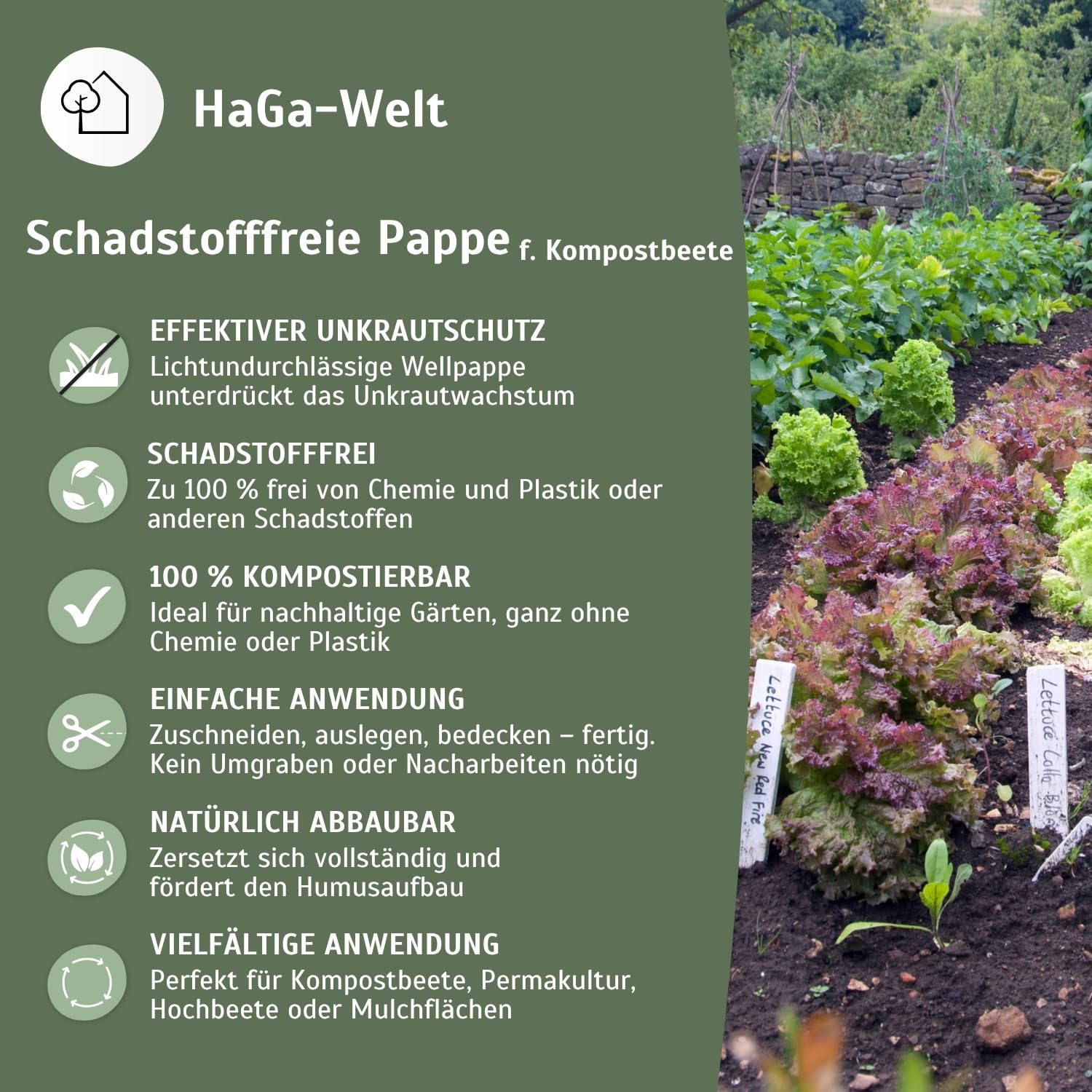 HaGa Schadstofffreie Pappe für Kompostbeete – 0,8 m Breite | 10m Länge – Natürlicher Unkrautschutz ohne Chemie – Umweltfreundliche & kompostierbare Mulch-Wellpappe für Hochbeet Gemüsebeet