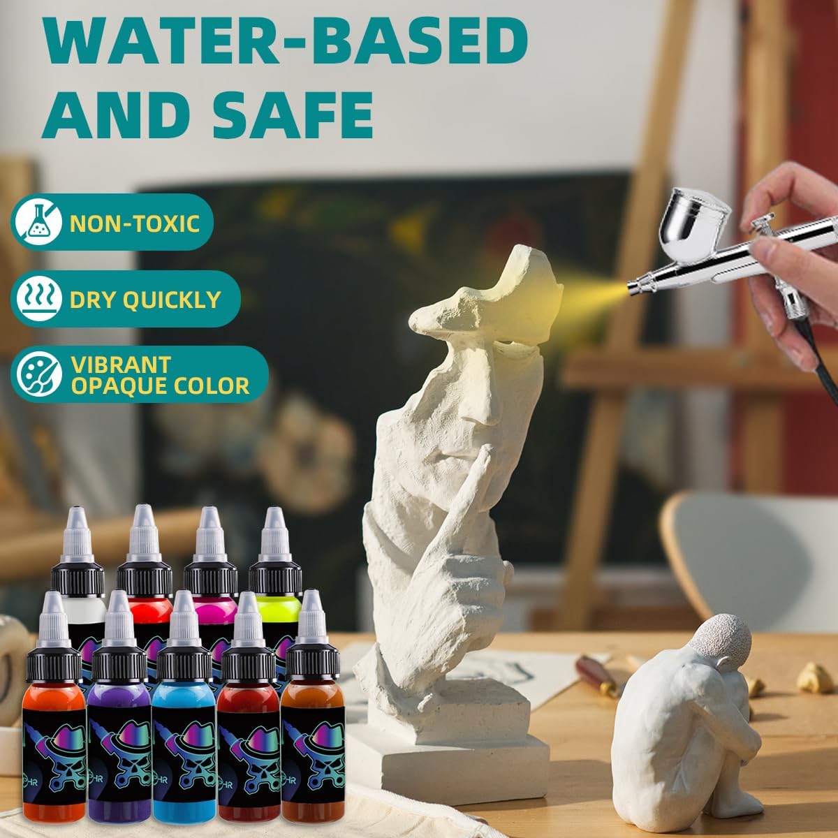 OPHIR Acrylic Airbrush Paint, Fabric Airbrush Paints for Shoes, Model Hobby, Crafts, Leather Painting-Water Based 24 Opaque Colors Air Brush Painting Set, 1.05 oz/Bottle