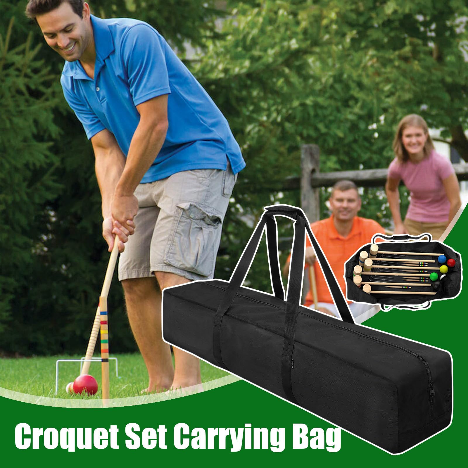 Sac de croquet – Sac de transport d'équipement de sport robuste, grande poignée pour pelouse en plein air