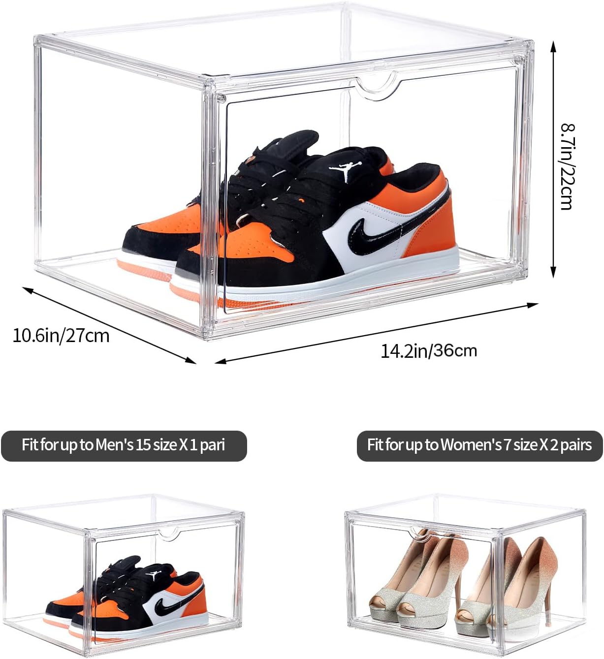 Sneaker Shoe Display Case,Shoe Box with Clear Magnetic Door,Thicken & Sturdy Organizer Containers Stackable,Fit Shoe Size Up to US 14 (X-Large) (X-Large)