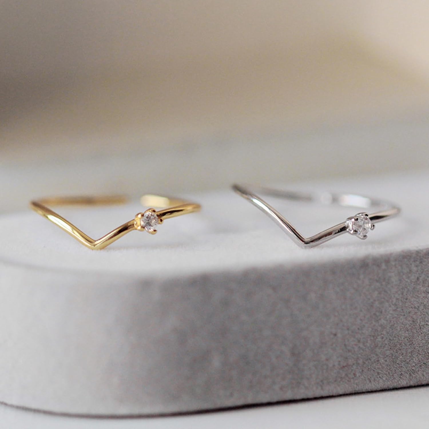 SUYACS Dainty 14K Gold Plated V Rings for Women Non Tarnish 925 Sterling Silver CZ Birthstone Wedding Bands Engagement Promise Ring Stackable Thin Simple Ring Jewelry Birthday Gifts for Her - Image 5