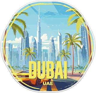 UAE Dubai City Sticker - Waterproof Vinyl Decal for Car Bumper, Water Bottle Laptop Luggage Bike Phone Cases Wall Window, Sticker - 3'' Longer Side