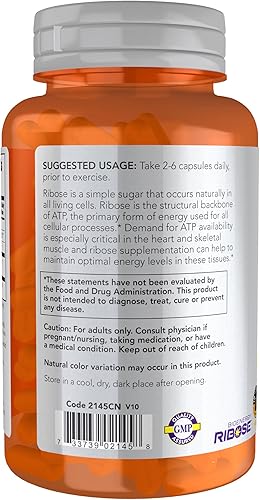 Miniatura 3 de NOW Sports Nutrition, D-Ribosa 750 mg, Certificado sin OMG, Producción de Energía*, 120 Cápsulas Vegetales
