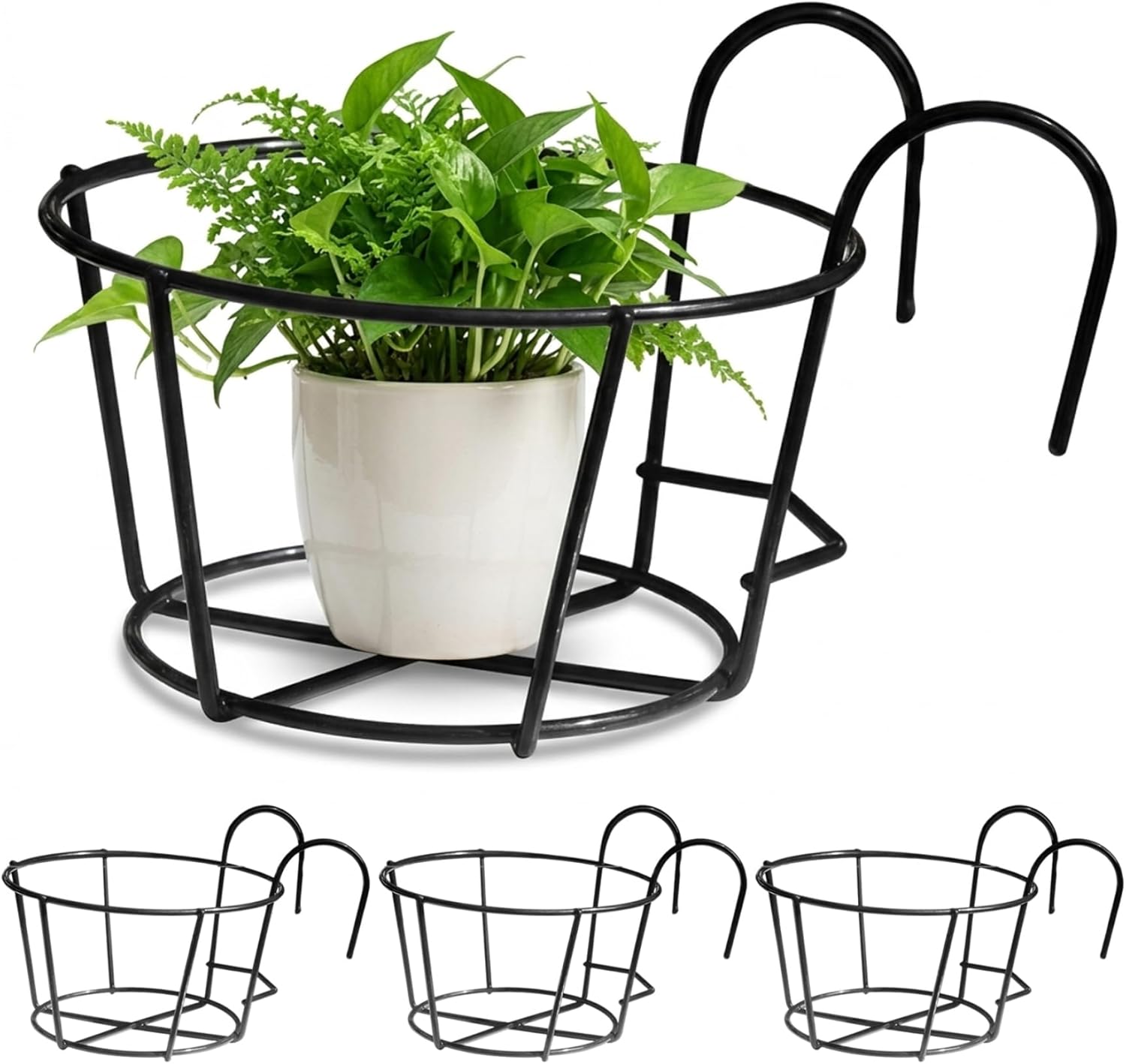 Reinforced Iron Railing Plant Holder 4 Pack – No Tools Needed Hanging Flower Pot Holder for Small Space