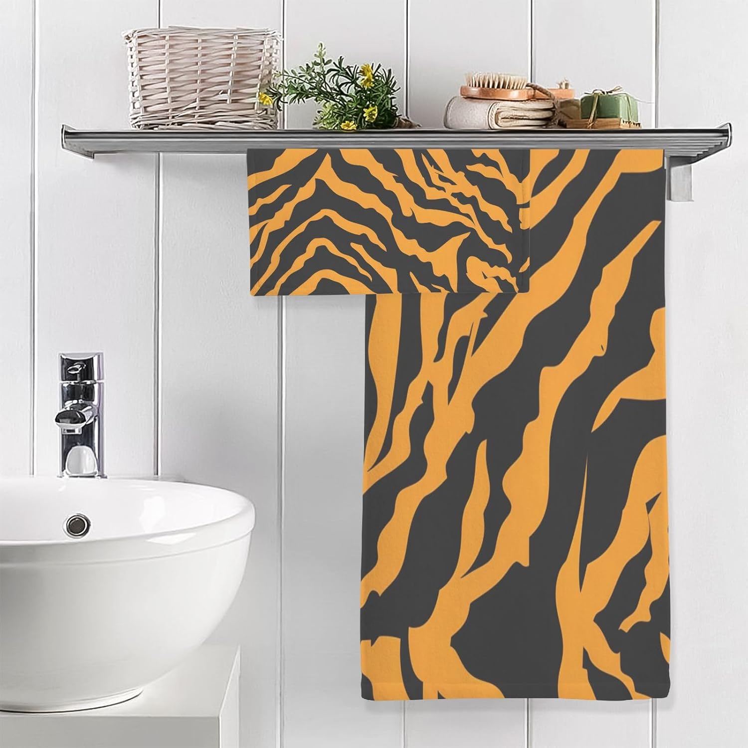 Hand Towels Premium Soft and Highly Absorbent Tiger Print Background 2 Pcs Towels for Bathroom Set 100% Cotton Decorative Face Towels