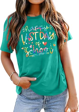 ALLTB Last Day of School Shirt for Teachers Women Teacher Life T-Shirt School Graduation Tee Appreciation Gift Shirt Top