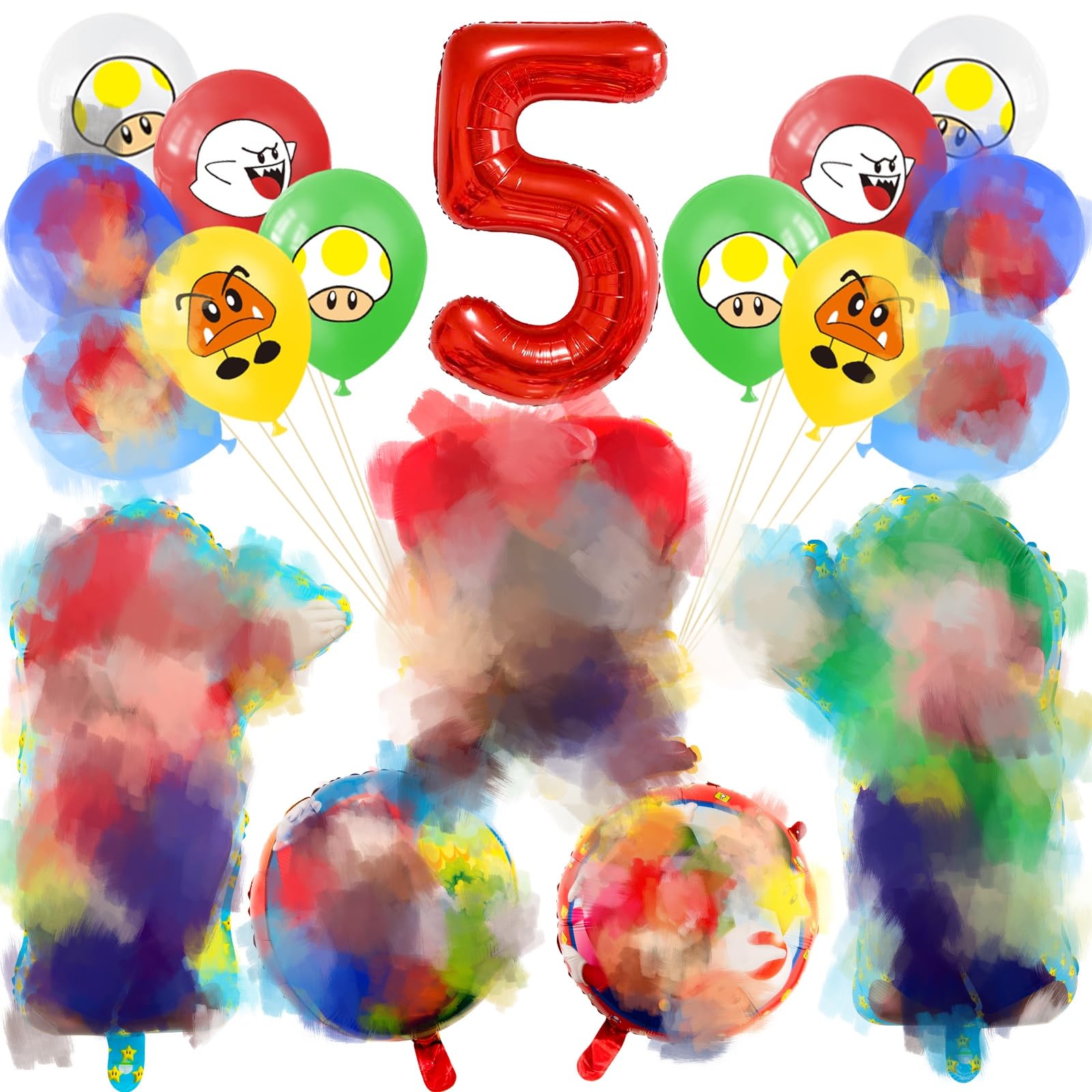 18PCS Super Balloons Party Decorations, 5th Birthday Decorations for Boys and Girls, 5th Cartoon Theme Birthday Balloon Set of Foil and Latex, Super Themed Decorations for Kids Birthday Party
