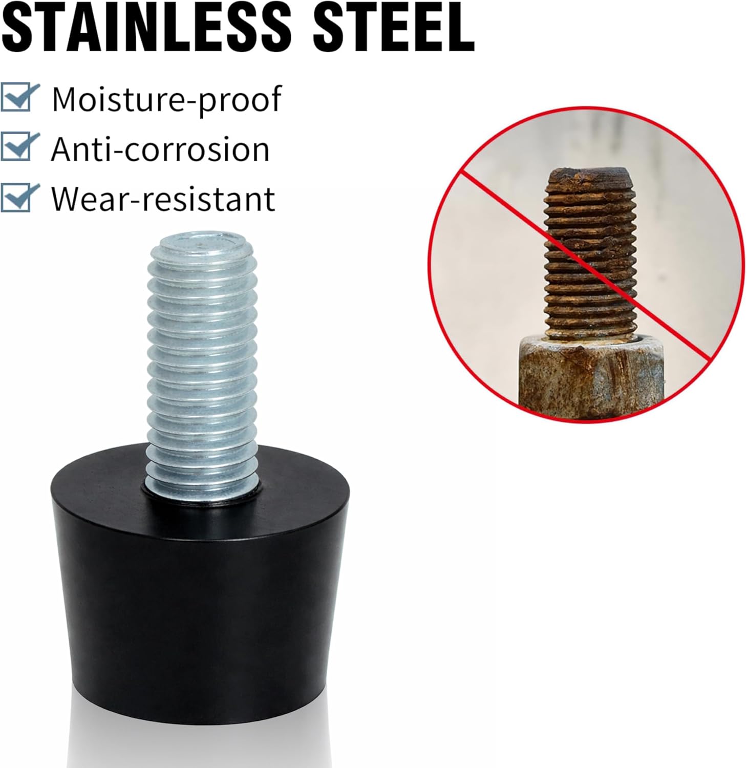 Adjustable Furniture Leveling Feet Pad (10 PCS) - 3/8 inch (9.5mm) Heavy Duty Stainless Steel Furniture Leg Levelers for Table, Chair, Sofa, Cabinet Anti-Skid, Anti-Rust, Height Adjustable