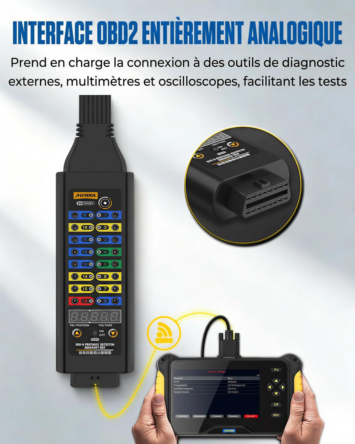 Boîtier de Dérivation OBD2 avec Mode Série 120Ω, Affichage de la Tension, Connecteur à 16 Broches, Voyant LED, pour Scanner/Multimètre pour Test de Diagnostic électrique Automobile