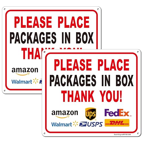Please Place Packages in Box Sign, 2Pack Delivery Signs for