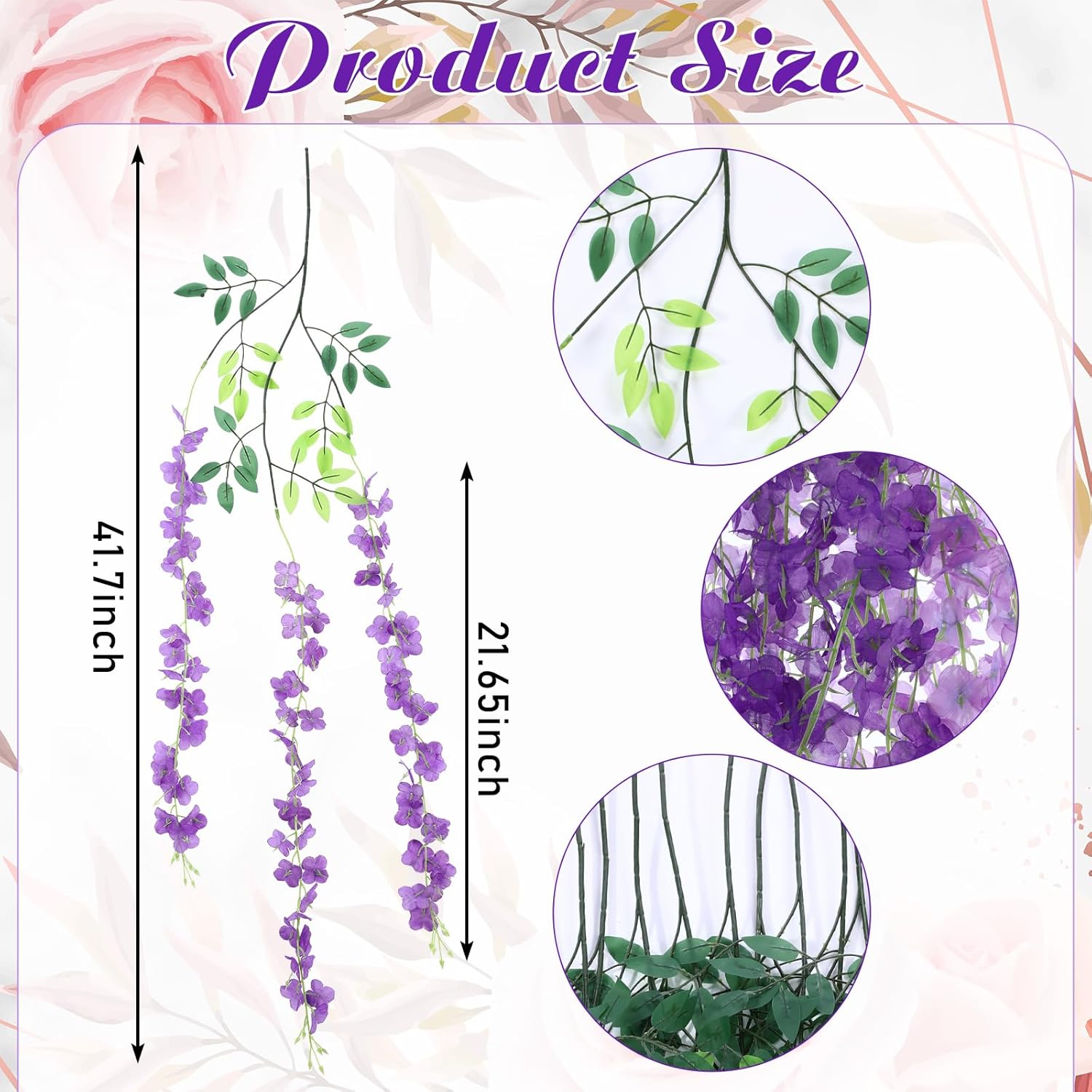 72 Pcs Wisteria Hanging Flowers 3.5 ft Artificial Wisteria Garland Purple & White Silk Fake Flower Vines for Background Decor Home Garden Party Wedding Arch Bedroom Hall Indoor Outdoor