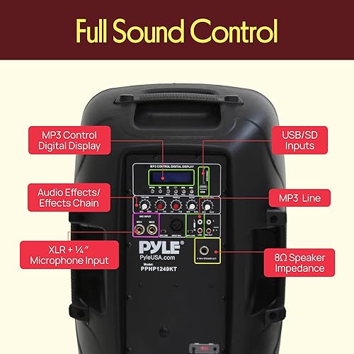 Miniatura 6 de Kit de sistema PA portátil e inalámbrico Pyle - 1800W de pico, compatible con Bluetooth, par activo + pasivo para sonido en interiores / exteriores