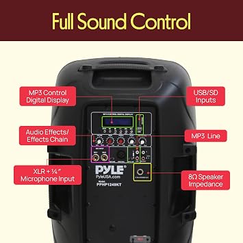 Wireless Portable PA Speaker System - 1800W High Powered Bluetooth Compatible Active + Passive Pair Outdoor Sound Speakers w/ USB SD MP3 AUX - 35mm Mount, 2 Stand, Microphone, Remote - Pyle PPHP1249KT