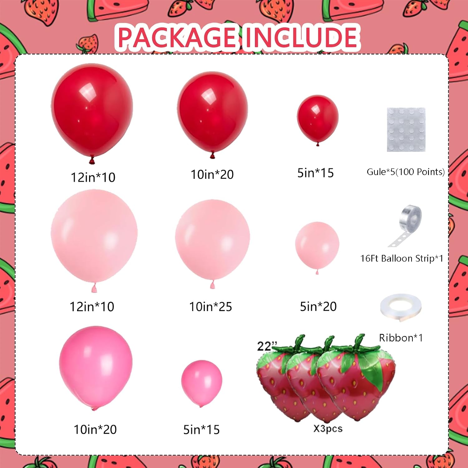 142 Pcs Strawberry Balloon Garland Arch kit,Red,Pink,Light Pink,Strawberry Foil Balloon for Berry First birthday Decorations,Baby shower,Strawberry Party Decorations