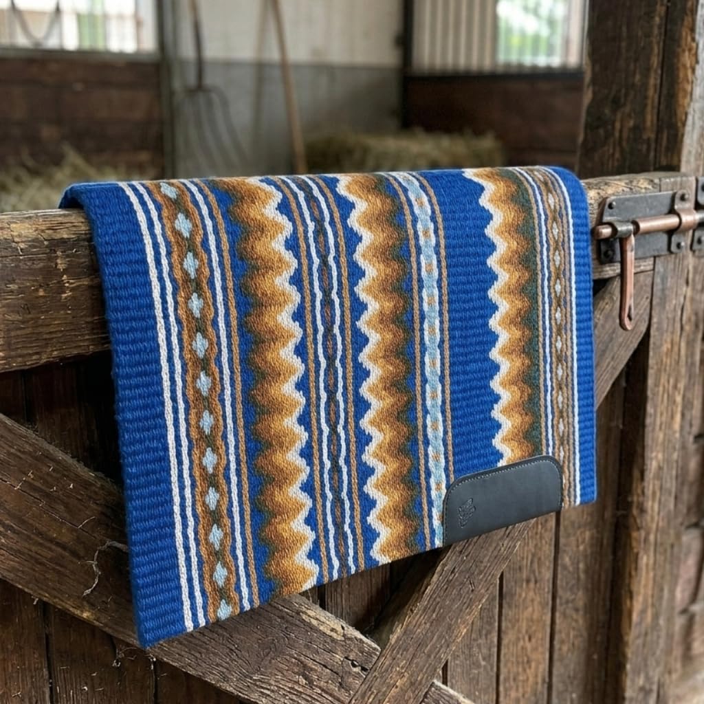 Western Show Saddle Pad/Blanket for Horses - Handmade Wool Saddle Blanket with New Zealand Design, Thick, Durable & Comfortable for Horse Riding (36” L x 40” W x 1) M43
